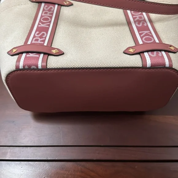 MICHAEL KORS Maeve Small Canvas Open Tote Rose Leather NWT $298 - Picture 8 of 14